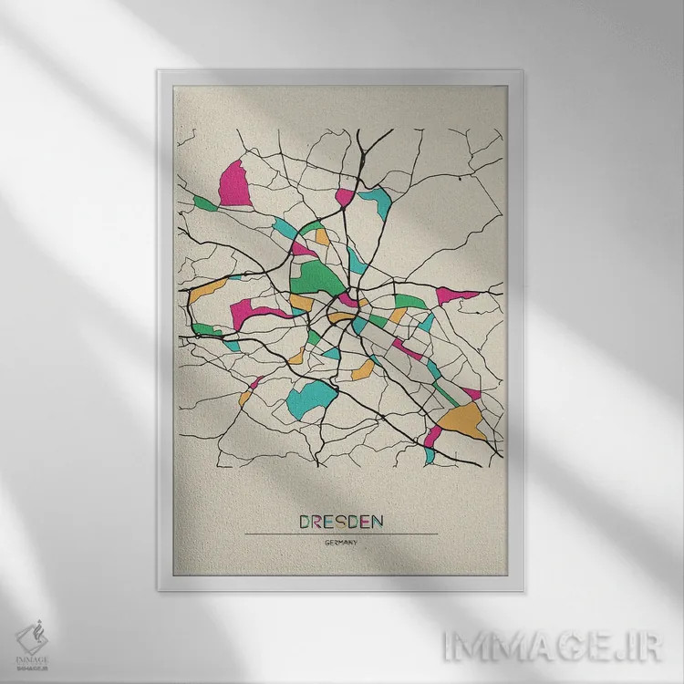 تابلو نقشه درسدن، آلمان اثر آیشه دنیز آکِرمان - نمای قابدار سفید