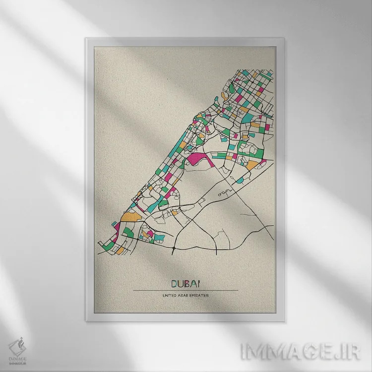 تابلو نقشه دبی، امارات متحده عربی اثر آیشه دنیز آکِرمان - نمای قابدار سفید