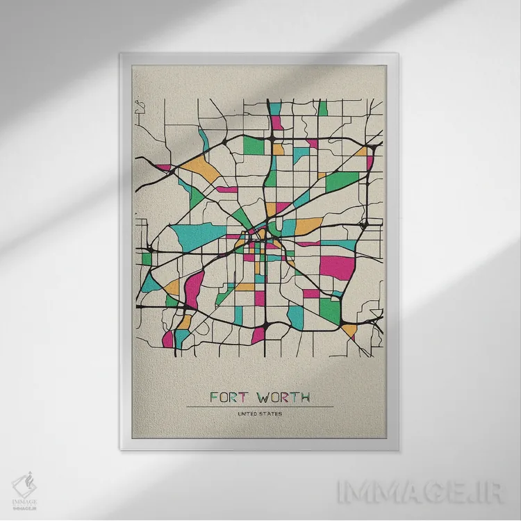 تابلو نقشه فورت ورث، تگزاس اثر آیشه دنیز آکِرمان - نمای قابدار سفید