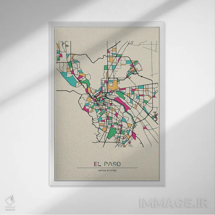تابلو نقشه ال پاسو، تگزاس اثر آیشه دنیز آکِرمان - نمای قابدار سفید