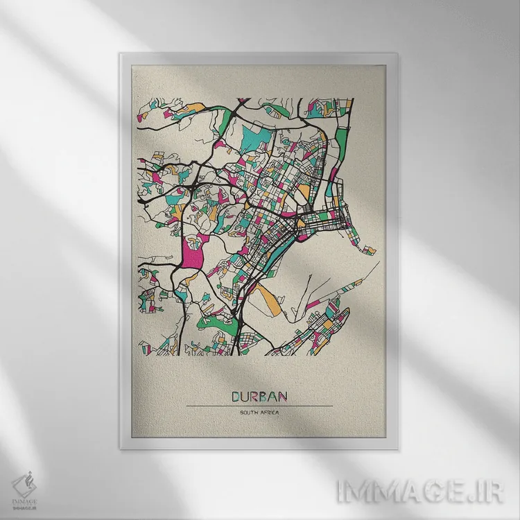 تابلو نقشه دوربان، آفریقای جنوبی اثر آیشه دنیز آکِرمان - نمای قابدار سفید