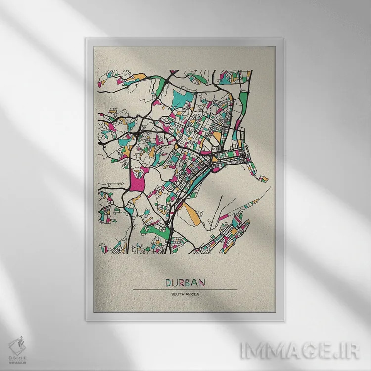 تابلو نقشه دوربان، آفریقای جنوبی اثر آیشه دنیز آکِرمان - نمای قابدار سفید