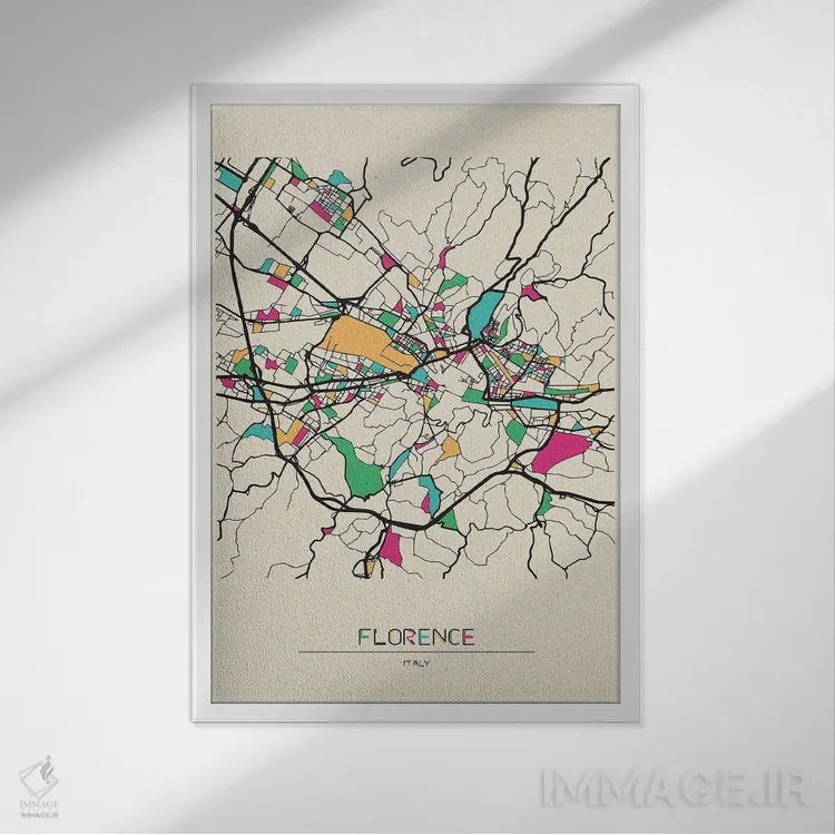 تابلو نقشه فلورانس، ایتالیا اثر آیشه دنیز آکِرمان - نمای قابدار سفید