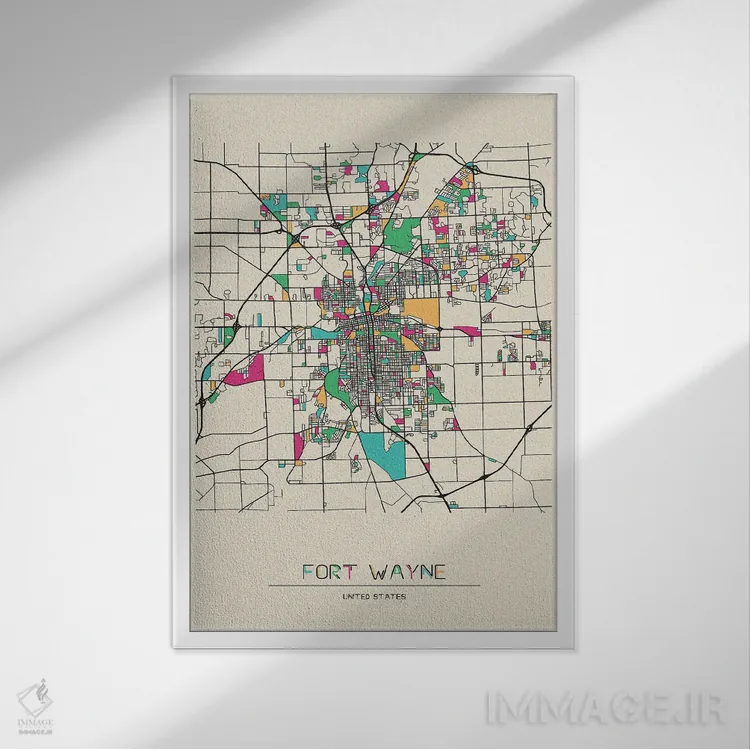 تابلو نقشه فورت وین، ایندیانا اثر آیشه دنیز آکِرمان - نمای قابدار سفید