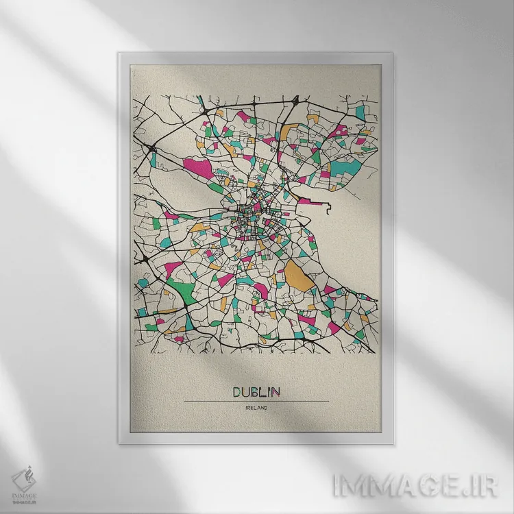 تابلو نقشه دوبلین، ایرلند اثر آیشه دنیز آکِرمان - نمای قابدار سفید