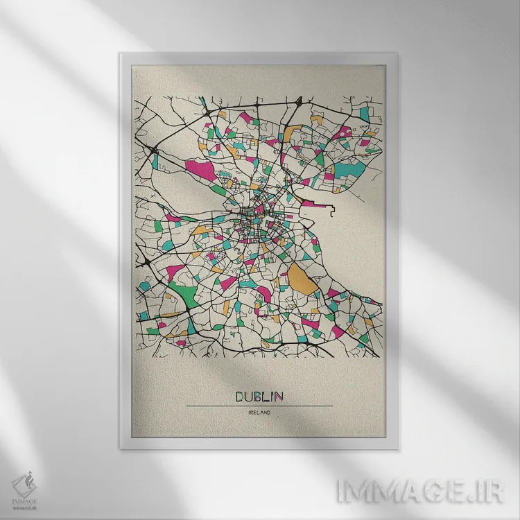 تابلو نقشه دوبلین، ایرلند اثر آیشه دنیز آکِرمان - نمای قابدار سفید