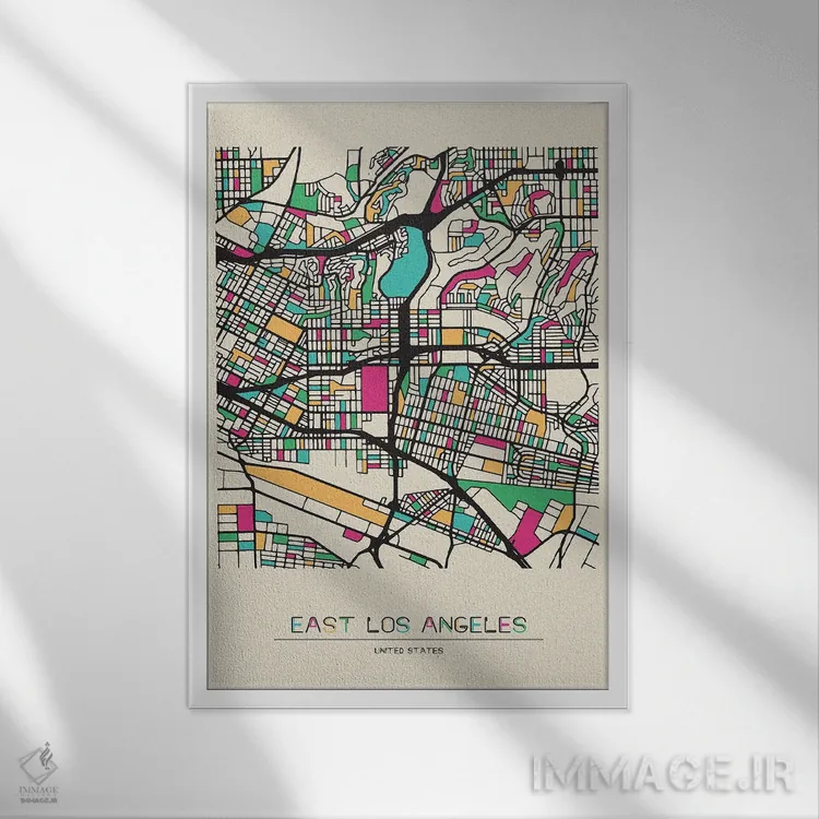 تابلو نقشه ایست لسآنجلس، کالیفرنیا اثر آیشه دنیز آکِرمان - نمای قابدار سفید