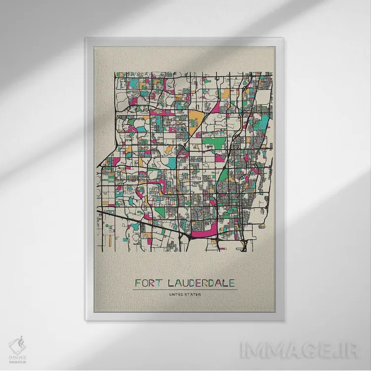 تابلو نقشه فورت لادردیل، فلوریدا اثر آیشه دنیز آکِرمان - نمای قابدار سفید