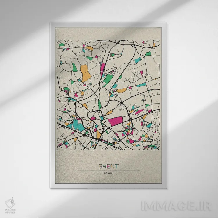 تابلو نقشه خنت، بلژیک اثر آیشه دنیز آکِرمان - نمای قابدار سفید