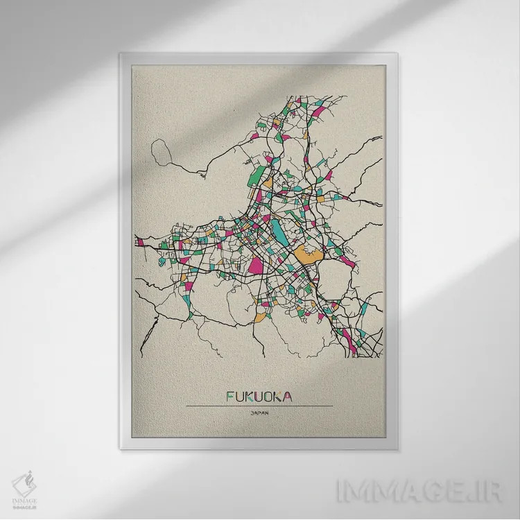 تابلو نقشه فوکوئوکا، ژاپن اثر آیشه دنیز آکِرمان - نمای قابدار سفید