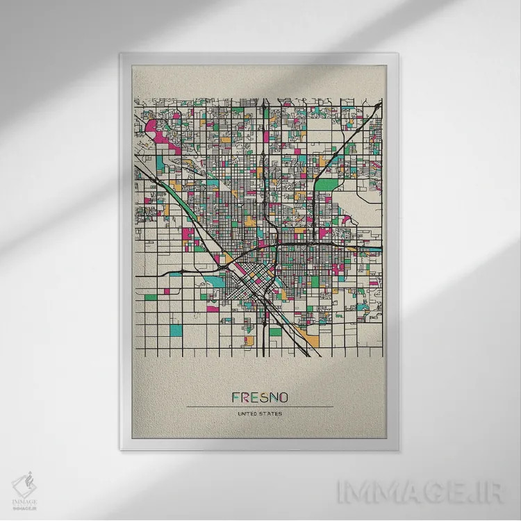 تابلو نقشه فرزنو، کالیفرنیا اثر آیشه دنیز آکِرمان - نمای قابدار سفید