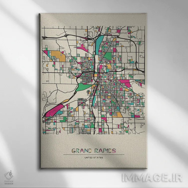 تابلو نقشه گرند رپیدز، میشیگان اثر آیشه دنیز آکِرمان - نمای روبهرو روی دیوار