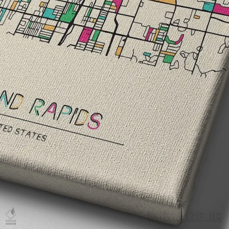 تابلو نقشه گرند رپیدز، میشیگان اثر آیشه دنیز آکِرمان - نمای نزدیک بافت بوم