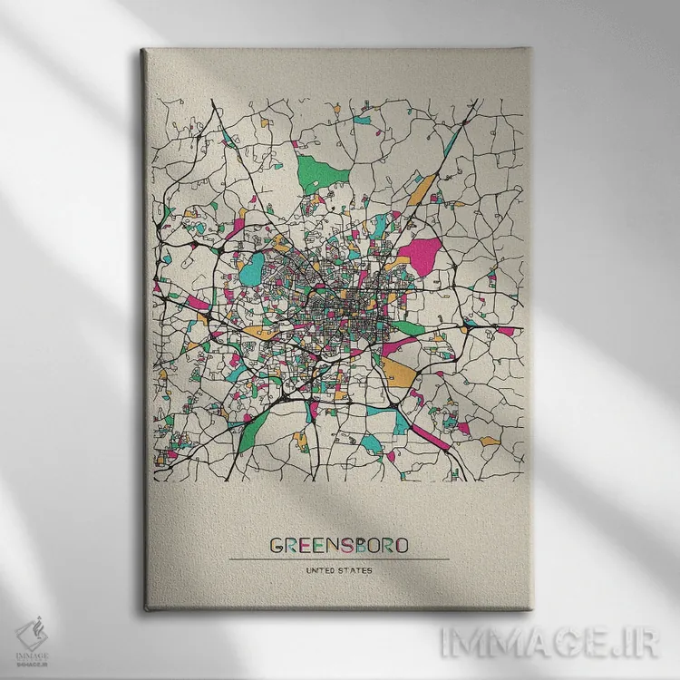 تابلو نقشه گرینزبورو، کارولینای شمالی اثر آیشه دنیز آکِرمان - نمای روبهرو روی دیوار