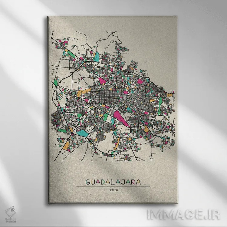تابلو نقشه گوادالاخارا، مکزیک اثر آیشه دنیز آکِرمان - نمای روبهرو روی دیوار