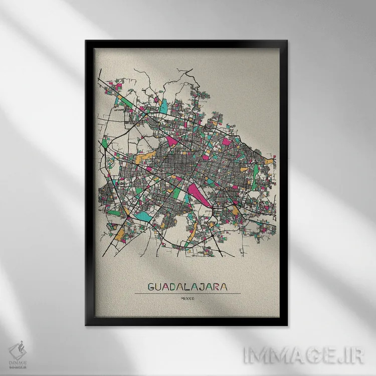 تابلو نقشه گوادالاخارا، مکزیک اثر آیشه دنیز آکِرمان - نمای قابدار مشکی