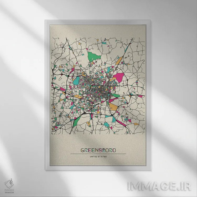 تابلو نقشه گرینزبورو، کارولینای شمالی اثر آیشه دنیز آکِرمان - نمای قابدار سفید