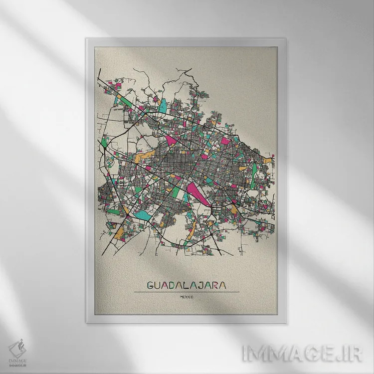 تابلو نقشه گوادالاخارا، مکزیک اثر آیشه دنیز آکِرمان - نمای قابدار سفید