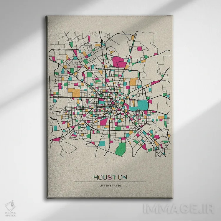 تابلو نقشه هیوستون، تگزاس اثر آیشه دنیز آکِرمان - نمای روبهرو روی دیوار