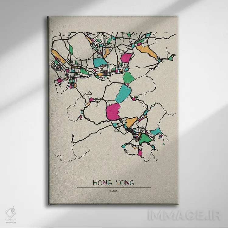 تابلو نقشه هنگکنگ، چین اثر آیشه دنیز آکِرمان - نمای روبهرو روی دیوار