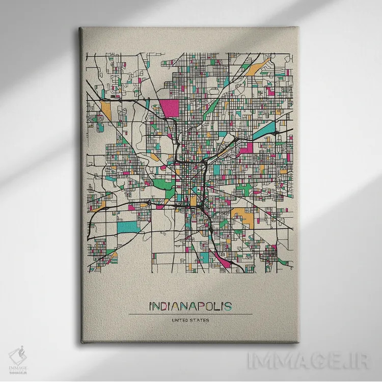 تابلو نقشه ایندیاناپولیس، ایندیانا اثر آیشه دنیز آکِرمان - نمای روبهرو روی دیوار