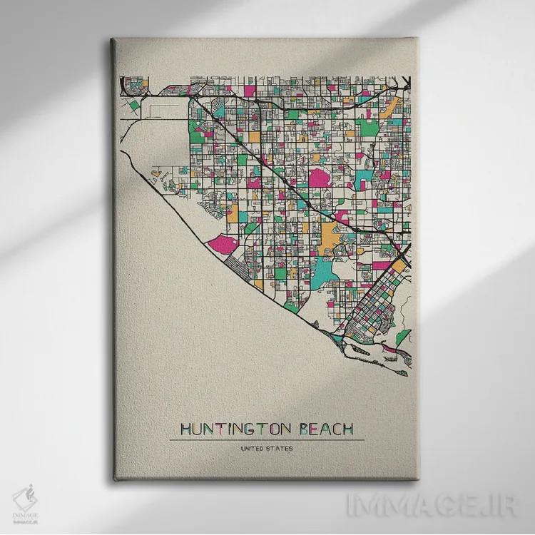 تابلو نقشه هانتینگتون بیچ، کالیفرنیا اثر آیشه دنیز آکِرمان - نمای روبهرو روی دیوار