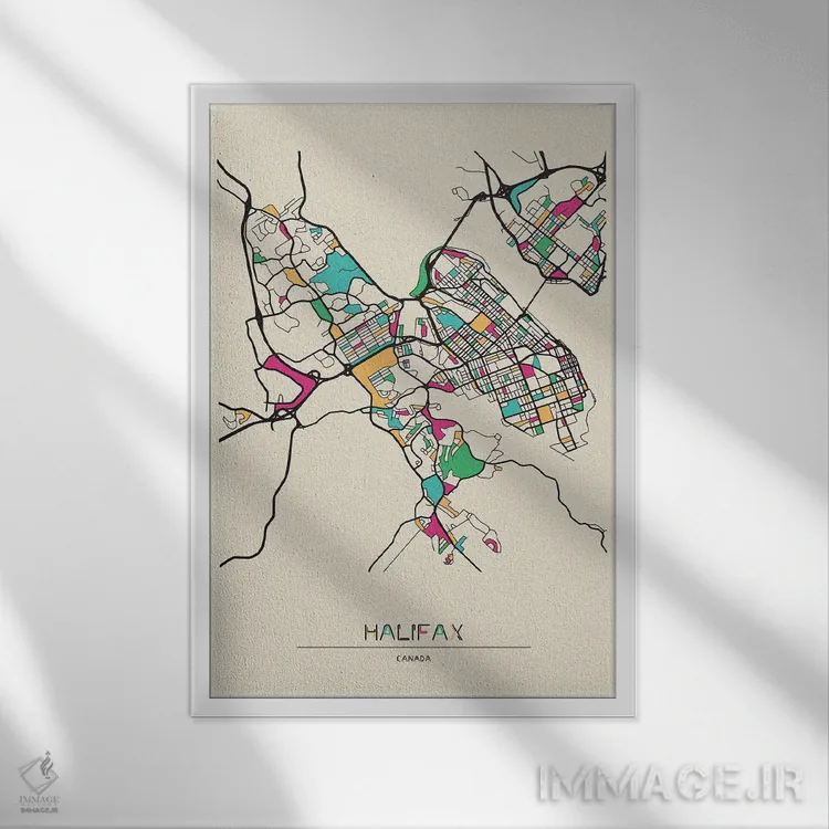 تابلو نقشه هالیفکس، نوا اسکوشیا (کانادا) اثر آیشه دنیز آکِرمان - نمای قابدار سفید