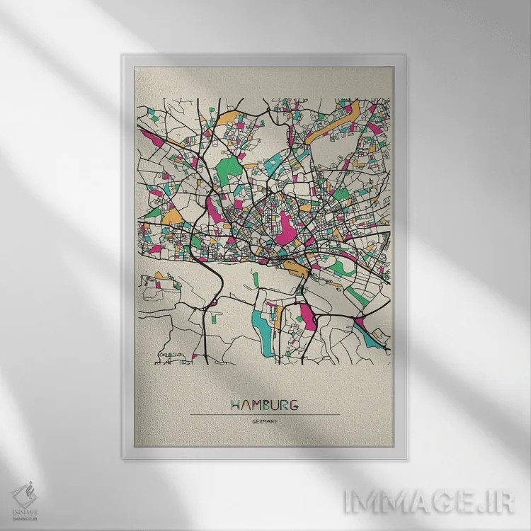 تابلو نقشه هامبورگ، آلمان اثر آیشه دنیز آکِرمان - نمای قابدار سفید