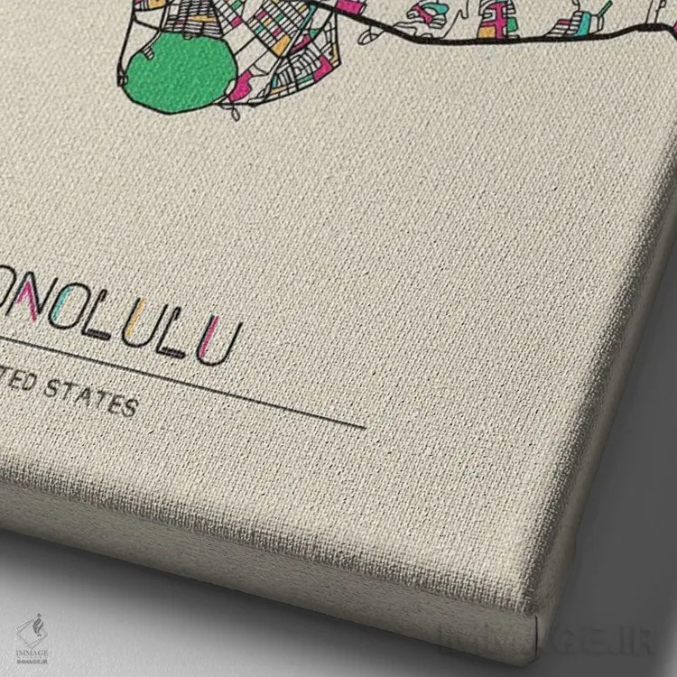 تابلو نقشه هونولولو، هاوایی اثر آیشه دنیز آکِرمان - نمای نزدیک بافت بوم