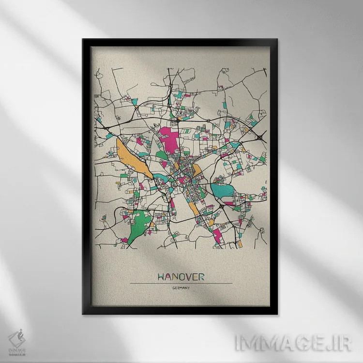 تابلو نقشه هانوفر، آلمان اثر آیشه دنیز آکِرمان - نمای قابدار مشکی