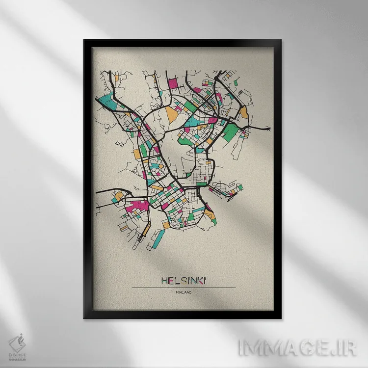 تابلو نقشه هلسینکی، فنلاند اثر آیشه دنیز آکِرمان - نمای قابدار مشکی
