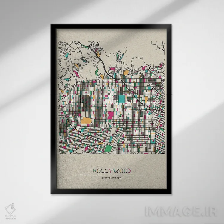 تابلو نقشه هالیوود، لسآنجلس اثر آیشه دنیز آکِرمان - نمای قابدار مشکی