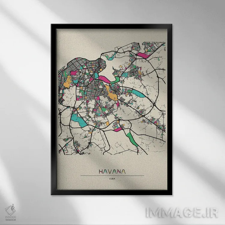 تابلو نقشه هاوانا، کوبا اثر آیشه دنیز آکِرمان - نمای قابدار مشکی