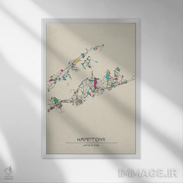تابلو نقشه همپتونز، لانگآیلند اثر آیشه دنیز آکِرمان - نمای قابدار سفید