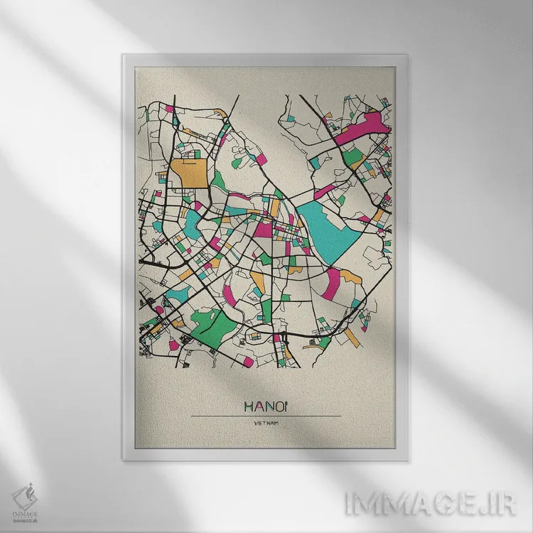 تابلو نقشه هانوی، ویتنام اثر آیشه دنیز آکِرمان - نمای قابدار سفید