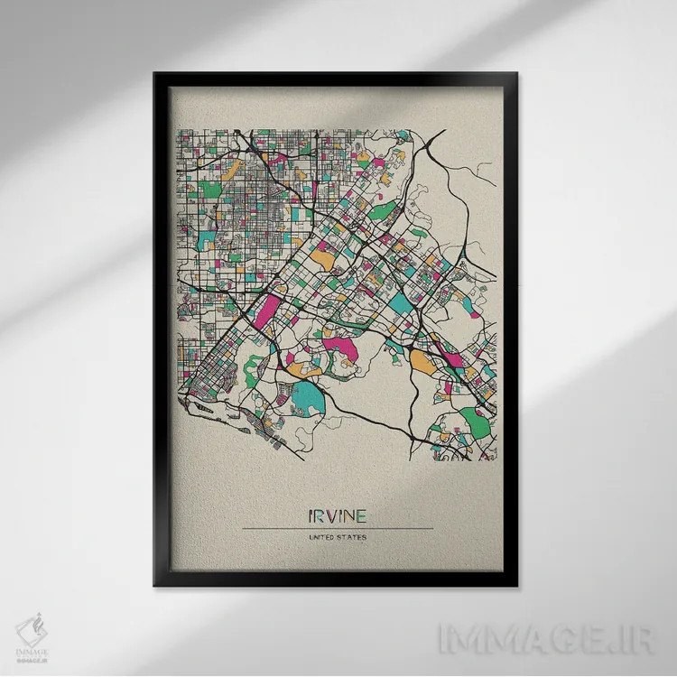 تابلو نقشه ارواین، کالیفرنیا اثر آیشه دنیز آکِرمان - نمای قابدار مشکی