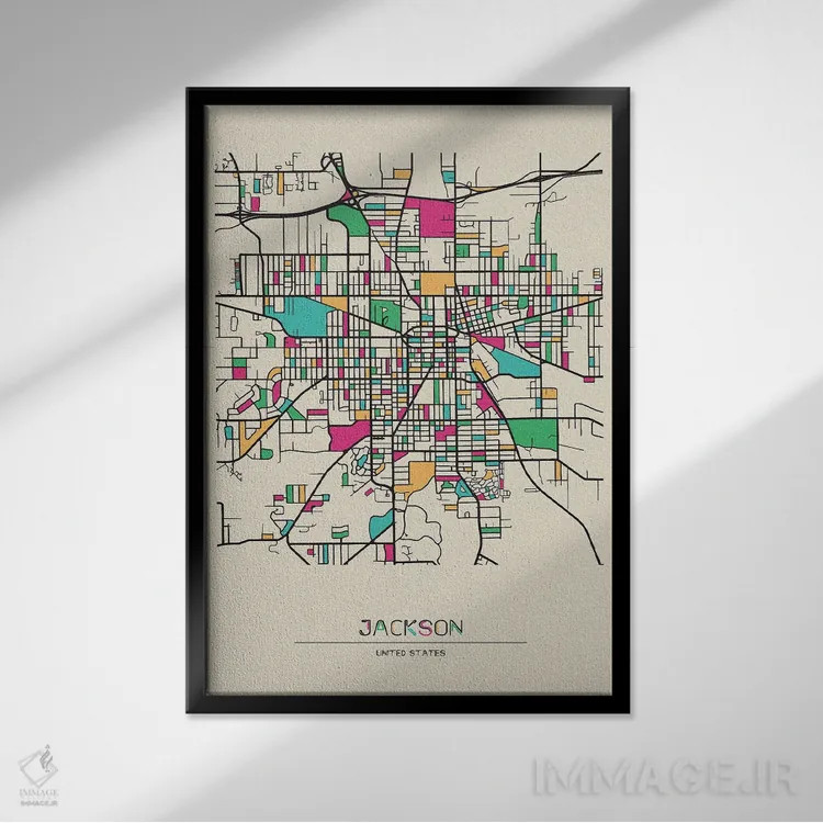 تابلو نقشه جکسون، میشیگان اثر آیشه دنیز آکِرمان - نمای قابدار مشکی