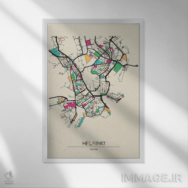 تابلو نقشه هلسینکی، فنلاند اثر آیشه دنیز آکِرمان - نمای قابدار سفید