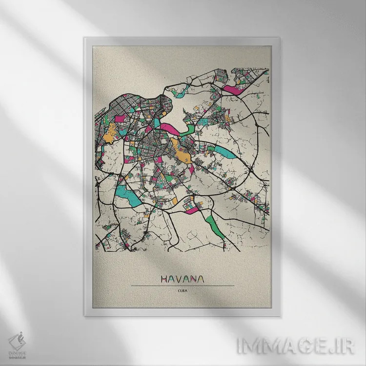 تابلو نقشه هاوانا، کوبا اثر آیشه دنیز آکِرمان - نمای قابدار سفید