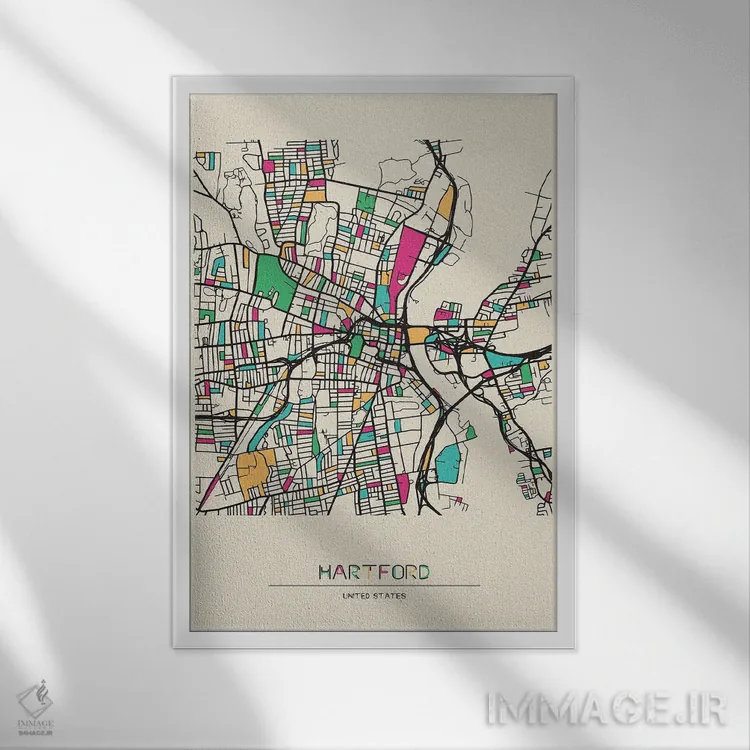 تابلو نقشه هارتفورد، کنتیکت اثر آیشه دنیز آکِرمان - نمای قابدار سفید