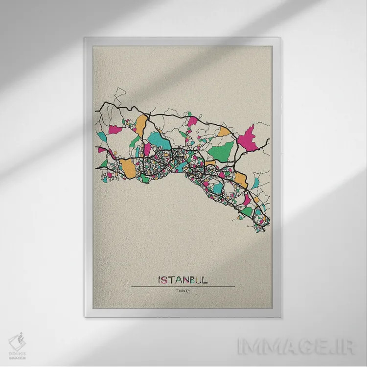 تابلو نقشه استانبول، ترکیه اثر آیشه دنیز آکِرمان - نمای قابدار سفید
