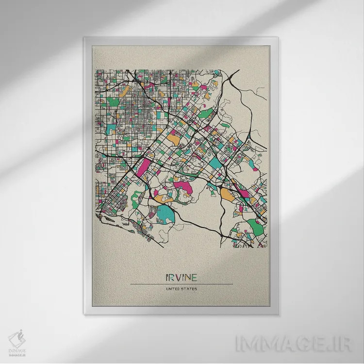 تابلو نقشه ارواین، کالیفرنیا اثر آیشه دنیز آکِرمان - نمای قابدار سفید