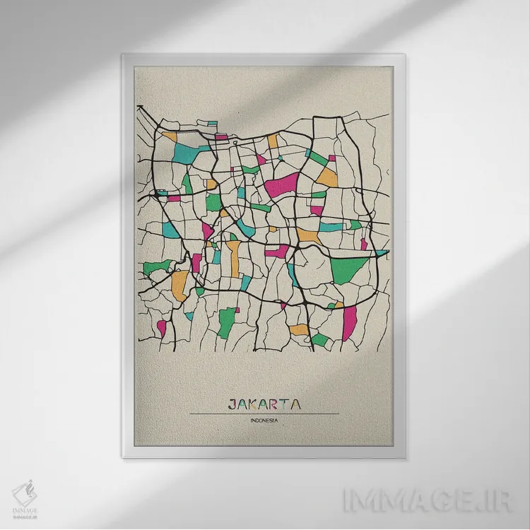 تابلو نقشه جاکارتا، اندونزی اثر آیشه دنیز آکِرمان - نمای قابدار سفید