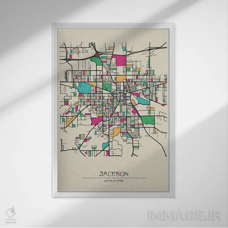 تابلو نقشه جکسون، میشیگان اثر آیشه دنیز آکِرمان - نمای قابدار سفید