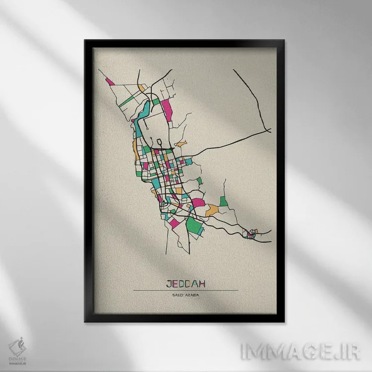 تابلو نقشه جده، عربستان سعودی اثر آیشه دنیز آکِرمان - نمای قابدار مشکی