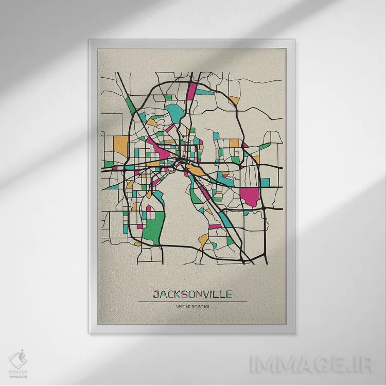 تابلو نقشه جکسونویل، فلوریدا اثر آیشه دنیز آکِرمان - نمای قابدار سفید