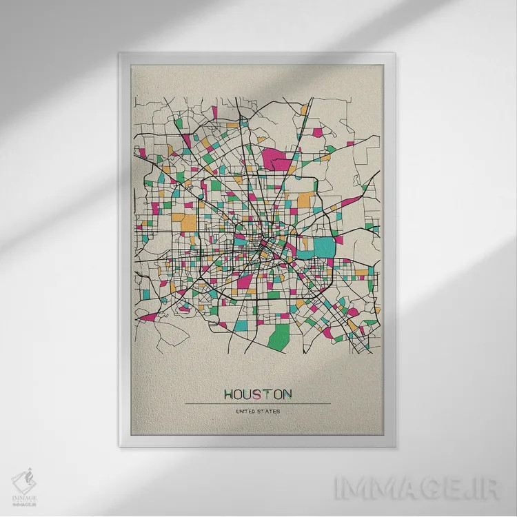 تابلو نقشه هیوستون، تگزاس اثر آیشه دنیز آکِرمان - نمای قابدار سفید