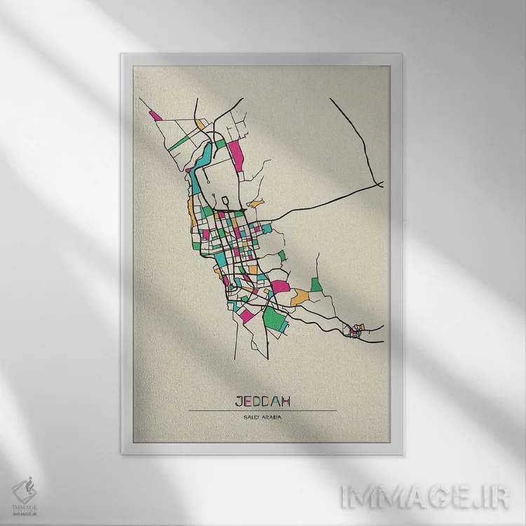 تابلو نقشه جده، عربستان سعودی اثر آیشه دنیز آکِرمان - نمای قابدار سفید