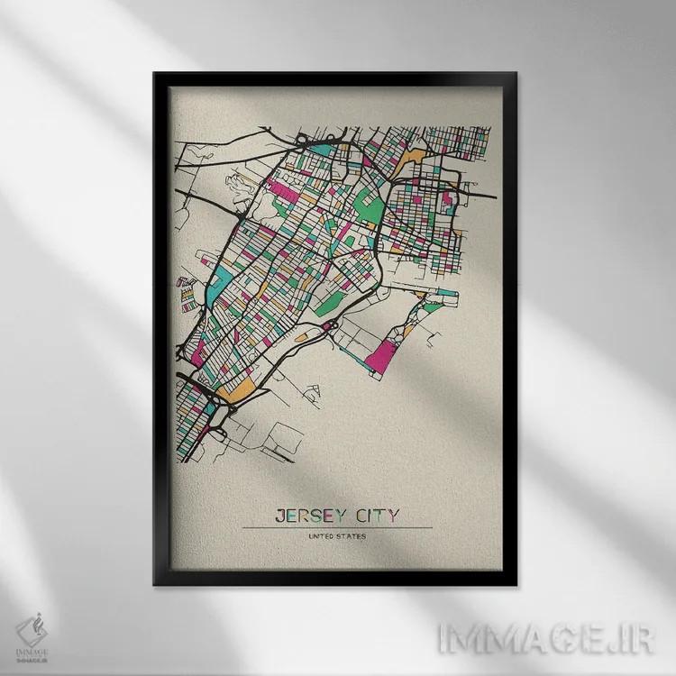 تابلو نقشه جرزیسیتی، نیوجرسی اثر آیشه دنیز آکِرمان - نمای قابدار مشکی