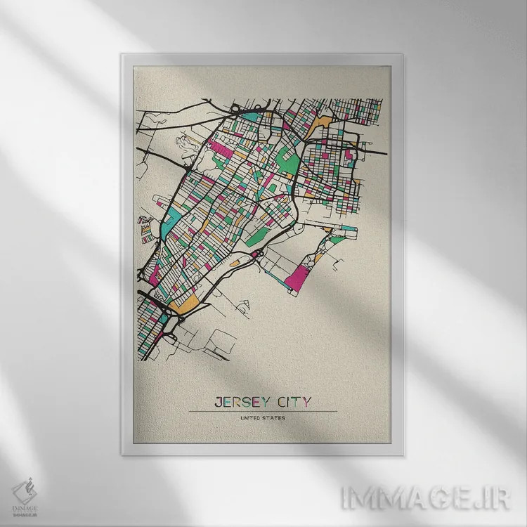 تابلو نقشه جرزیسیتی، نیوجرسی اثر آیشه دنیز آکِرمان - نمای قابدار سفید